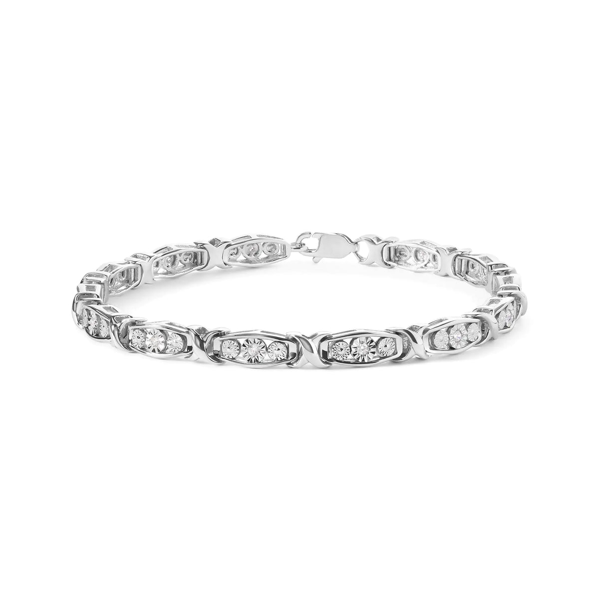 Pulsera de eslabones de diamantes redondos de 1/4 ct en plata de ley 925 (tamaño 7,50 in) (color IJ, claridad I2-I3)