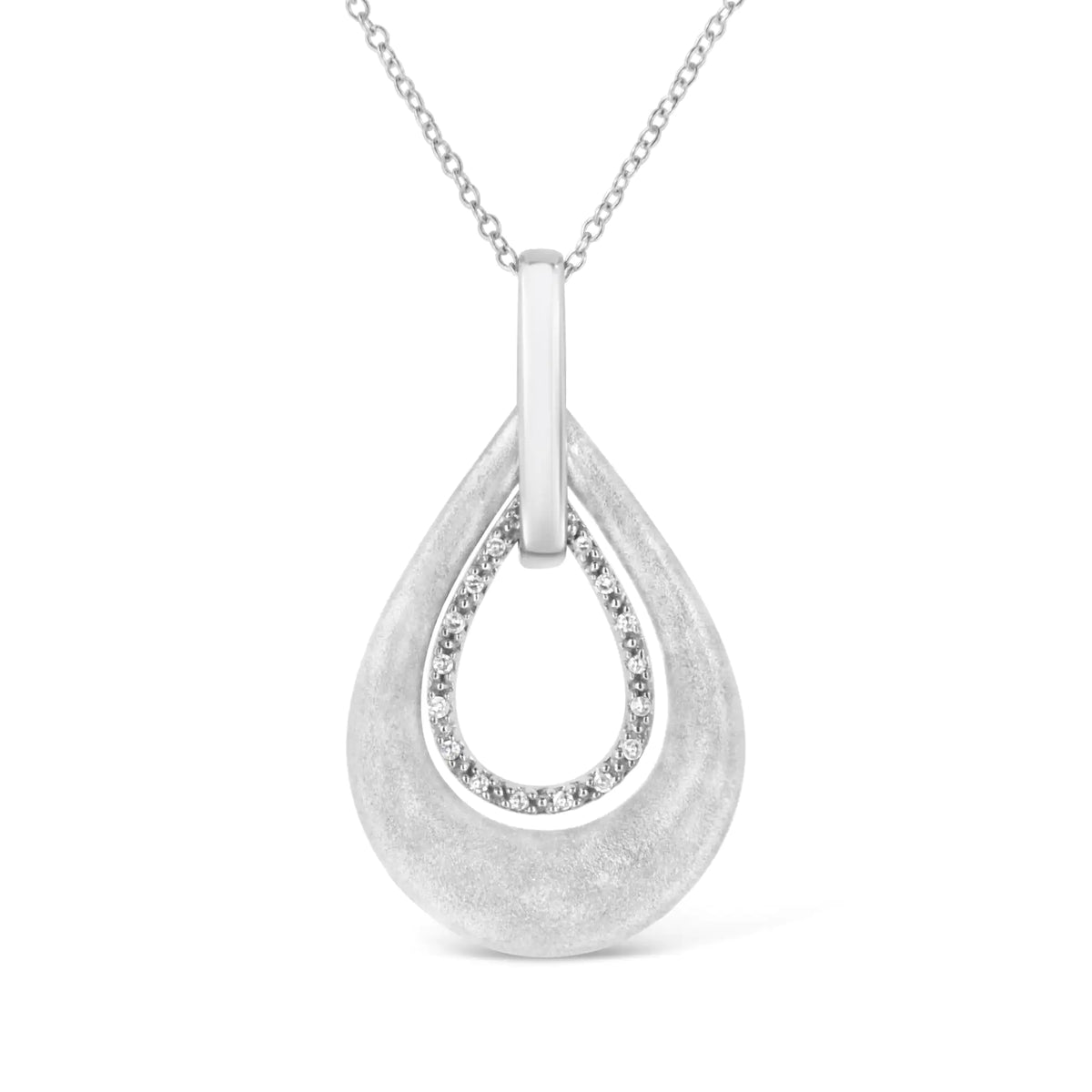Collar con colgante de 18" con diseño de gota doble y detalles de diamantes engastados en puntas en plata de ley 925 (color IJ, claridad I1-I2)