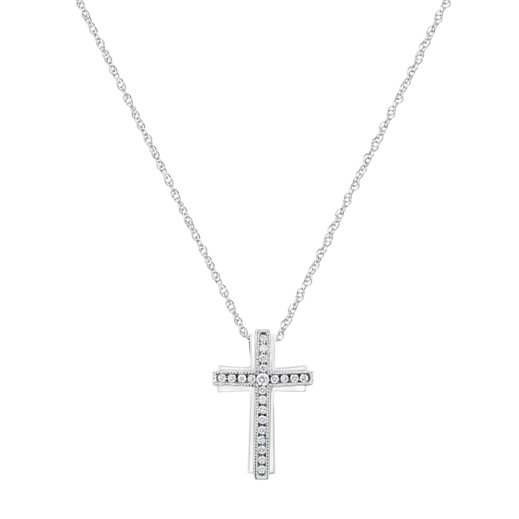 Collier avec pendentif en forme de croix en argent sterling 925 avec diamants cultivés en laboratoire de 1/4 ct (couleur FG, clarté VS2-SI1)