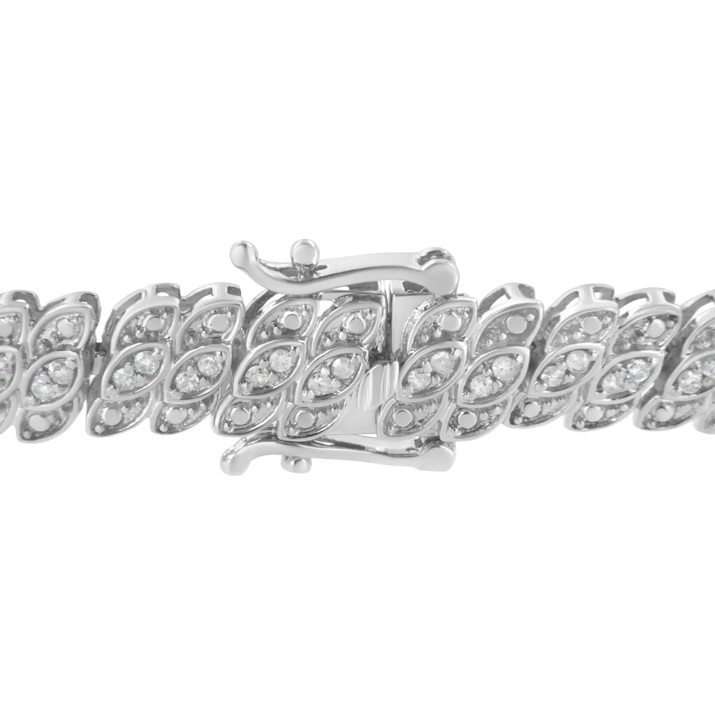 Bracelet tennis en argent sterling 925 de 1,0 ct avec diamants taille ronde, feuille et maillons en forme de poire (couleur IJ, pureté I2-I3) - 7,25"