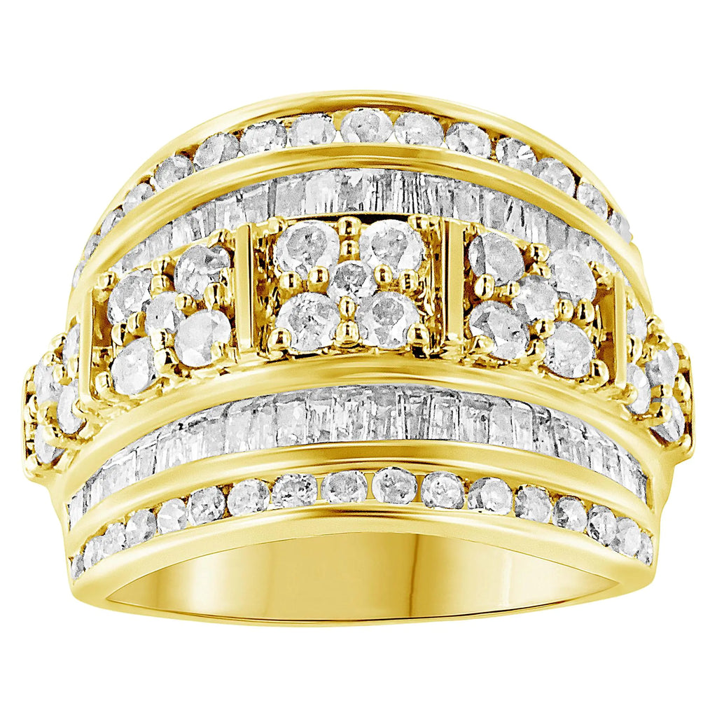 Anillo de cóctel de moda cónico con diamantes de talla baguette y redonda de 2,0 ct en plata esterlina 925 con múltiples filas y engaste en canal (color IJ, claridad I3)