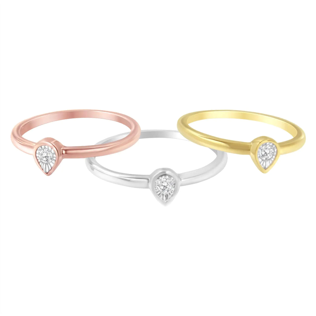 Anillo de compromiso de plata de ley 925 con diamantes de 1/6 quilates en forma de lágrima y pera, engastado en forma de lágrima y estilo Miracle (color JK, claridad I1-I2)