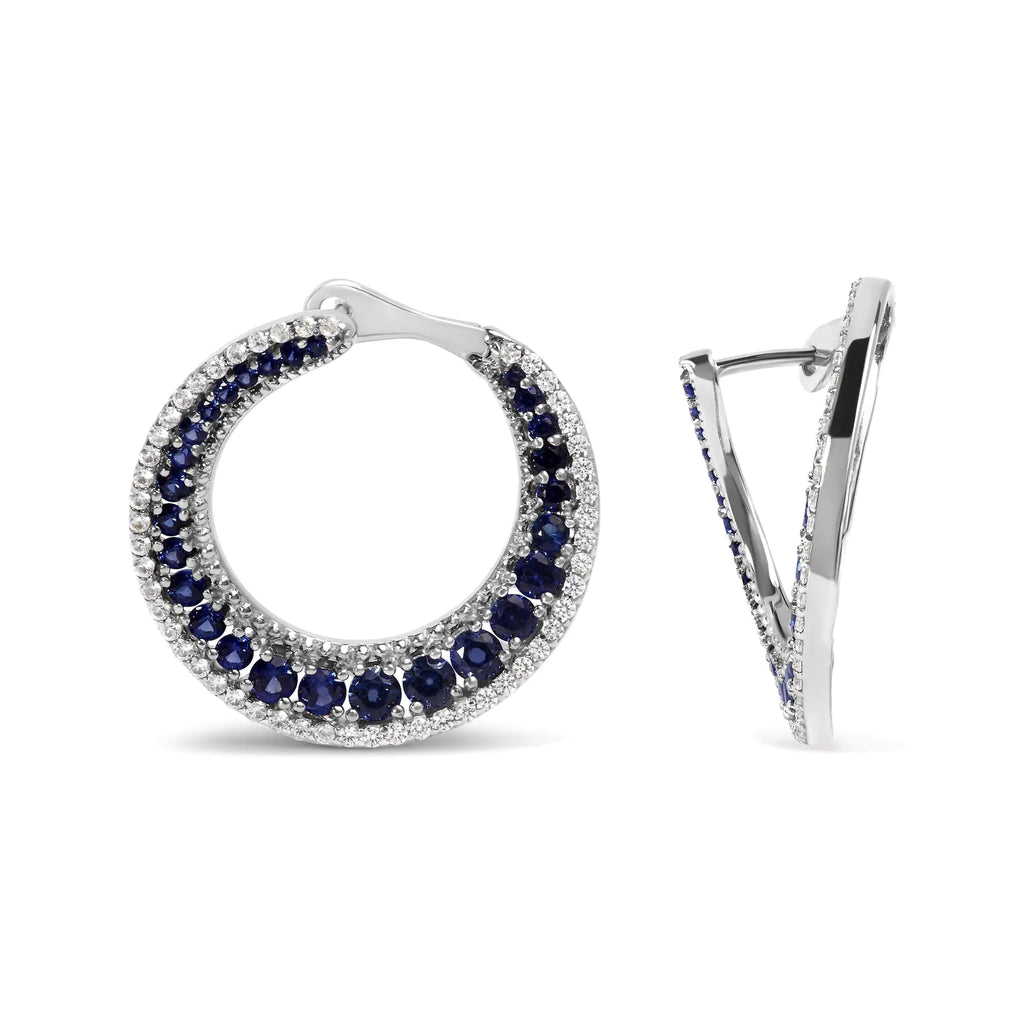 Aros estilo disco de media luna con zafiro azul creado de 2 3/4 ct en plata de ley 925 (calidad AAA)