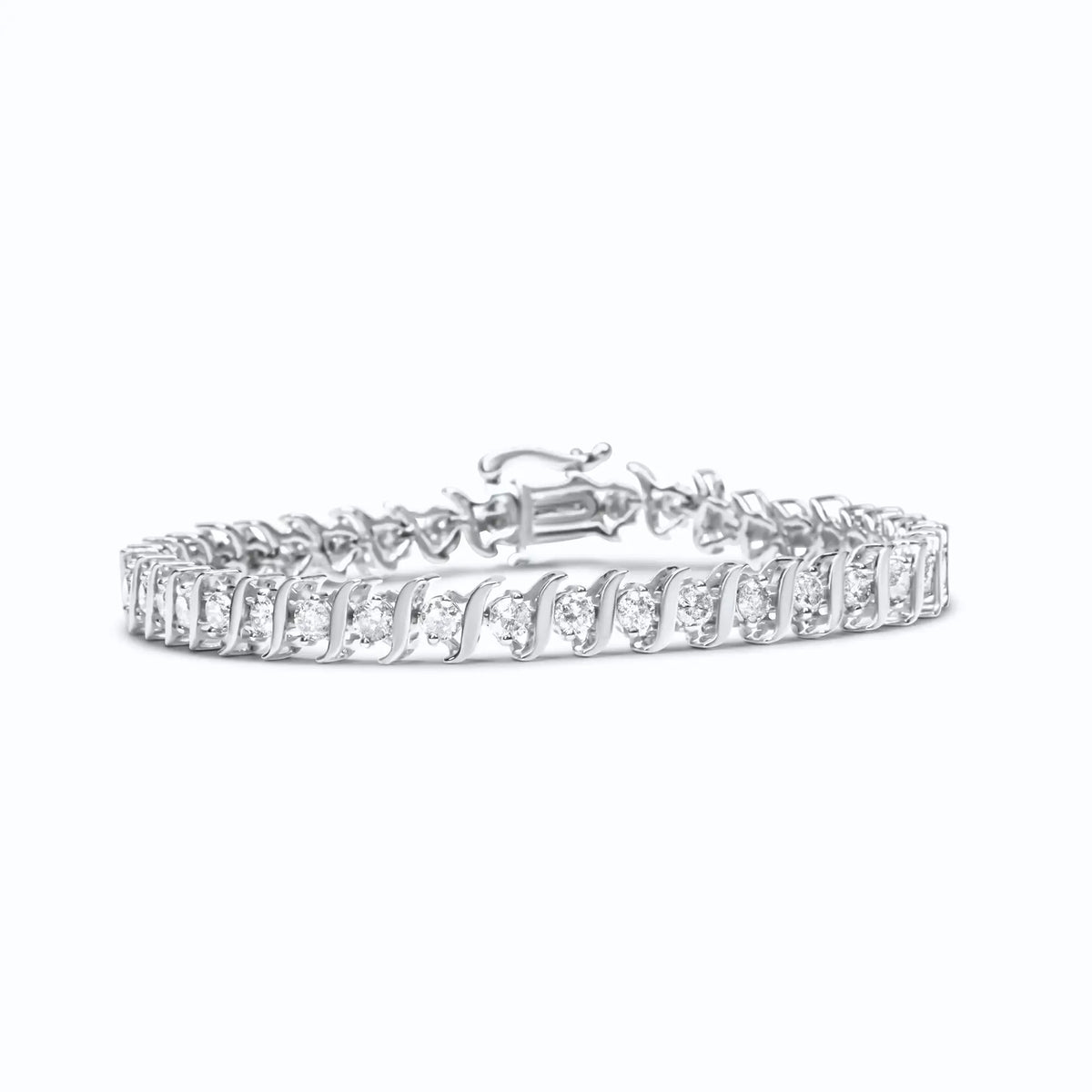 Pulsera de tenis con eslabones en forma de "S" y diamantes de talla redonda de 4,00 ct en plata de ley 925 (color IJ, claridad I3), tamaño 7"