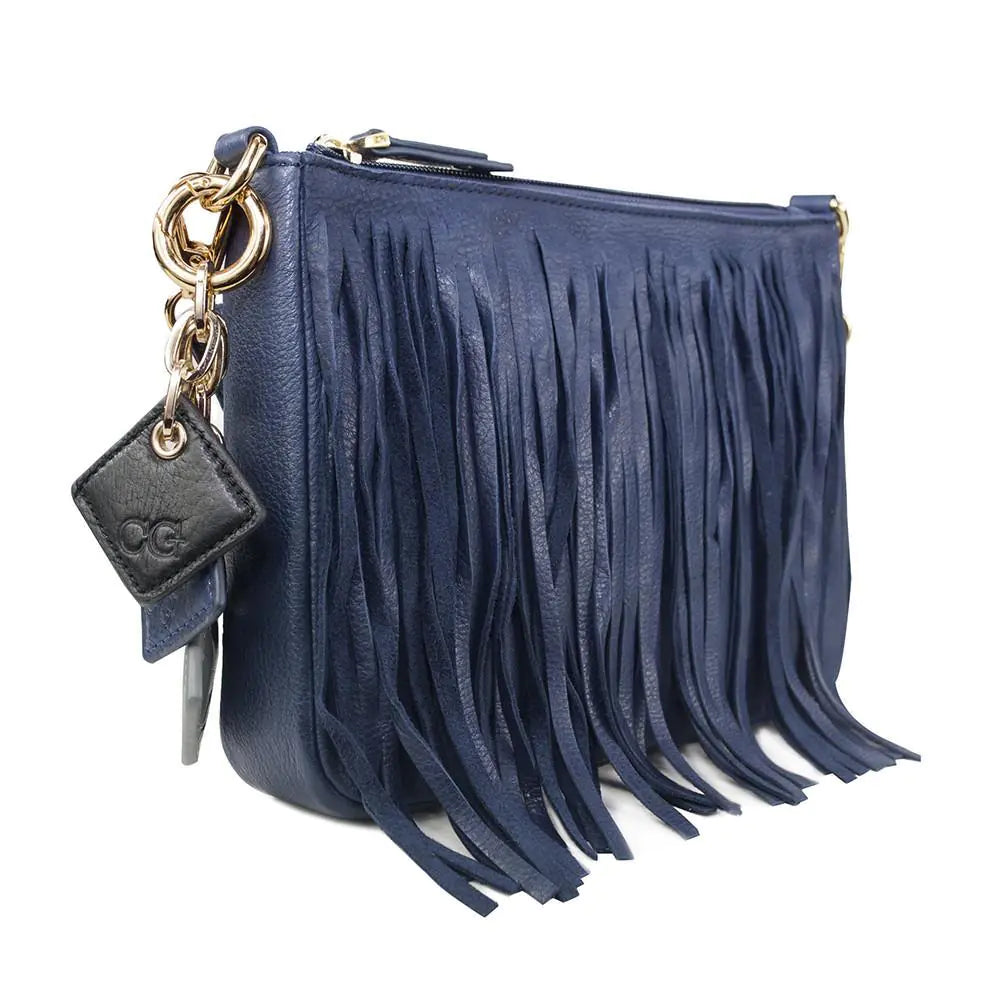 Bolso de mano de piel con flecos Willow - Zafiro