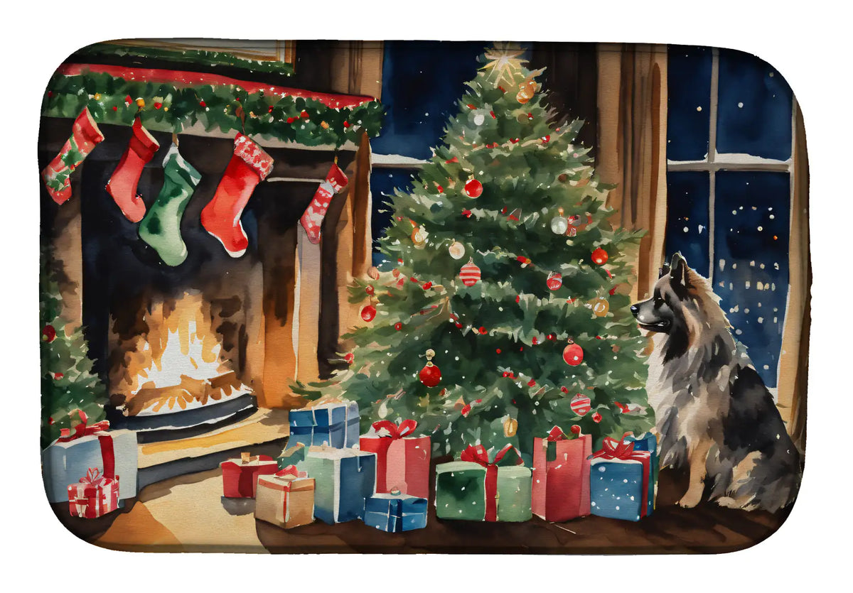 Alfombrilla para secar platos navideña acogedora de Keeshond