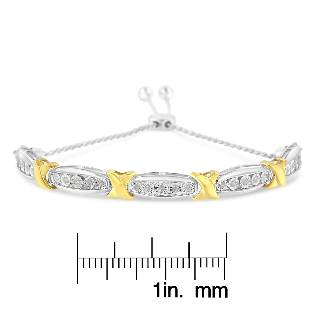 Pulsera de plata de ley 925 con engaste milagroso de barra cónica y diamantes de talla redonda de 1/4 ct en forma de X (color IJ, claridad I3) - Oro amarillo y plata de dos tonos