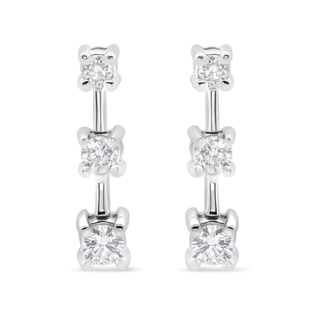 Aros con diamantes ovalados negros tratados con engaste en garras de 2,0 ct en plata esterlina 925 (color negro, claridad I2-I3)