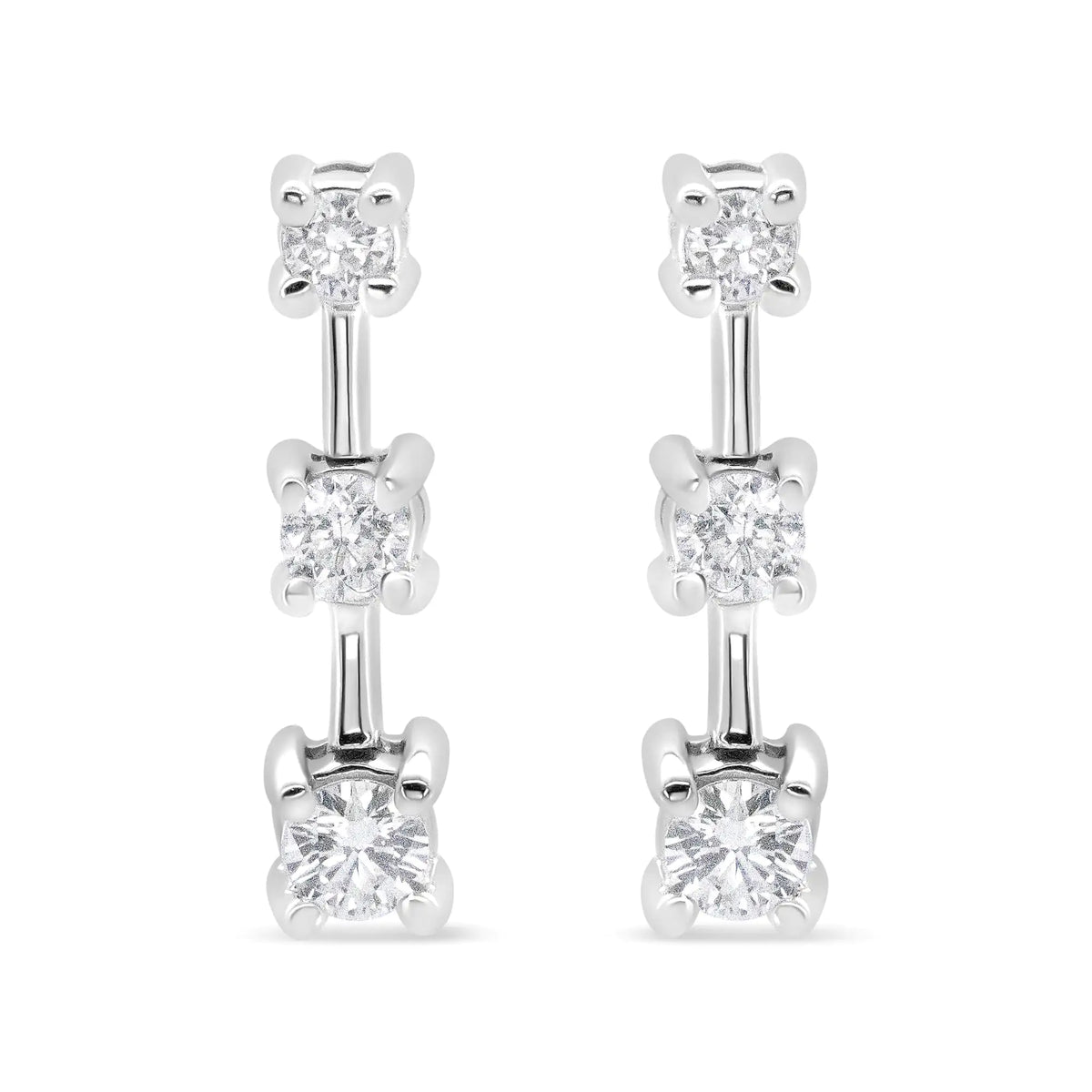 Aros con diamantes ovalados negros tratados con engaste en garras de 2,0 ct en plata esterlina 925 (color negro, claridad I2-I3)