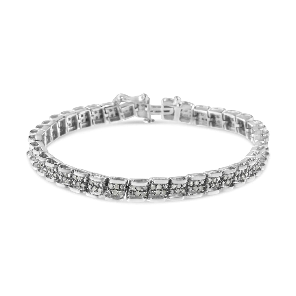 Pulsera de eslabones redondos de 7" con placa Miracle de diamantes de 2,0 ct en plata esterlina 925 (color IJ, claridad I2-I3)