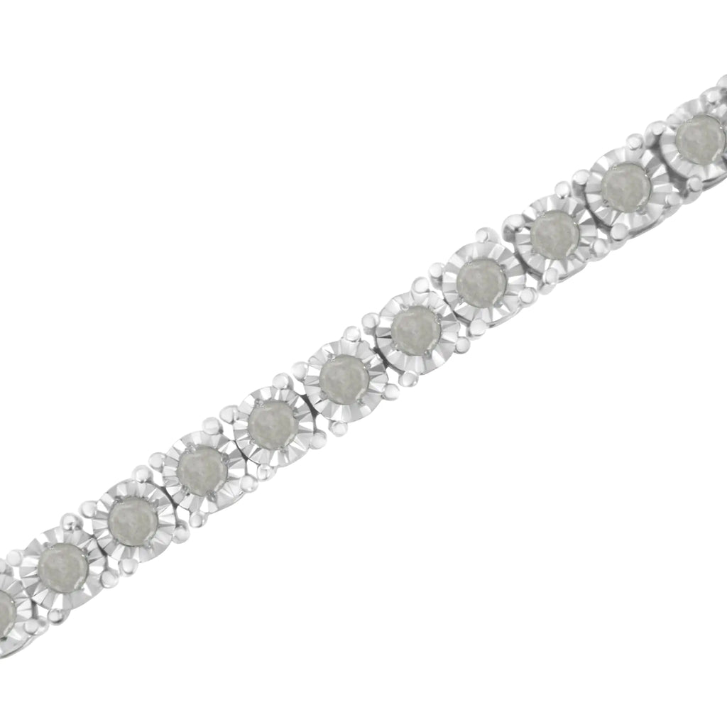 Pulsera de tenis con placa milagrosa engastada con ilusión de diamantes de 2,0 ct en plata esterlina 925 (color IJ, claridad I3) - 7"