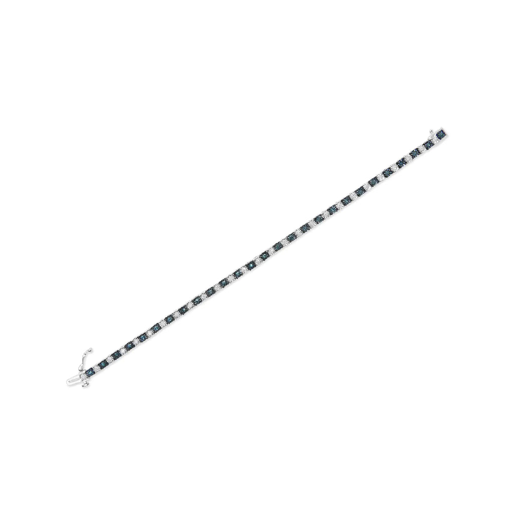 Bracelet de tennis en argent sterling 925 de 1,0 ct avec diamant blanc rond alterné et diamant bleu rond traité (couleur bleue et IJ, pureté I3) - Taille 7" pouces