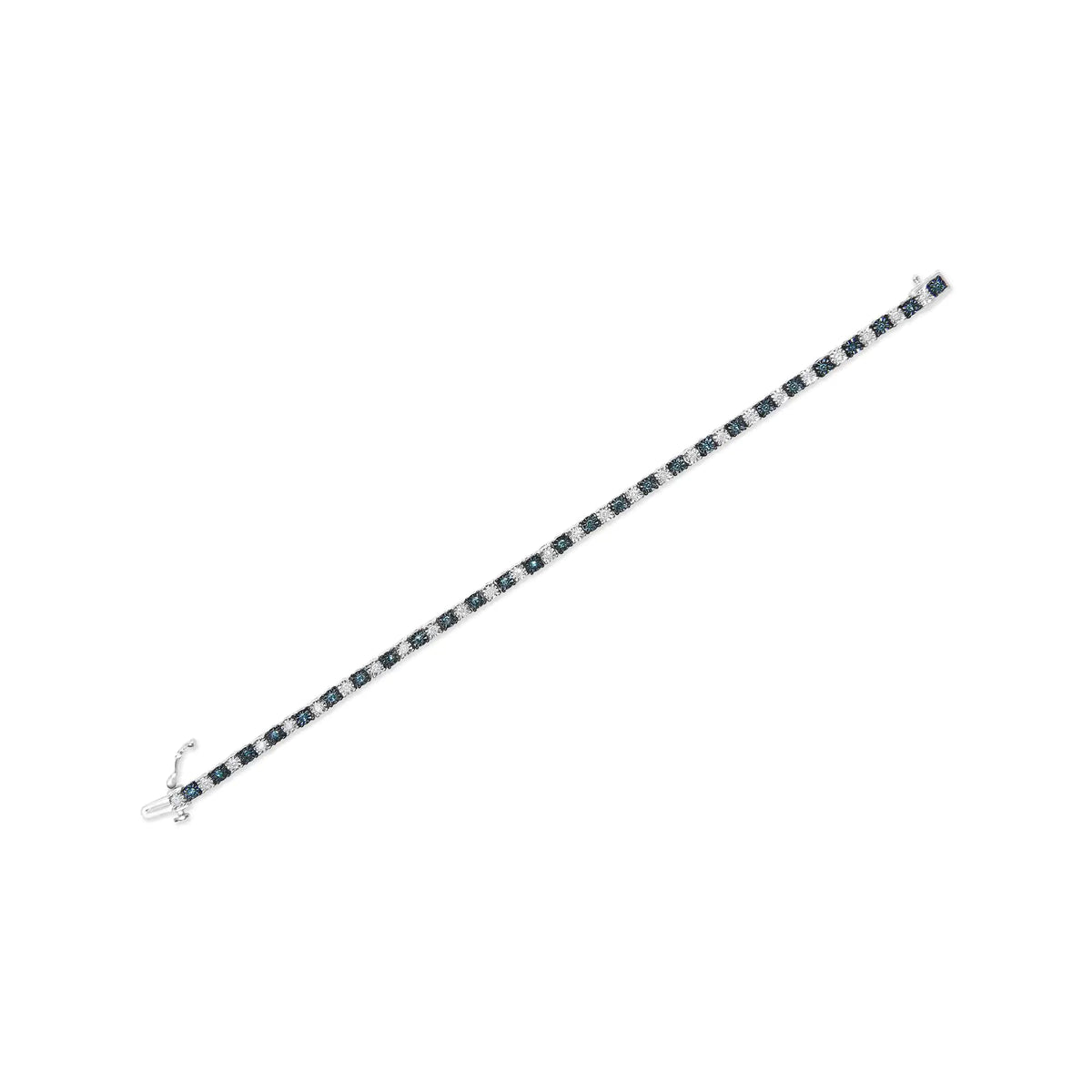 .925 Sterling Silver 1.0 Cttw with Alternating Round White Diamond and Round Treated Blue Diamond Tennis Bracelet (Blue and I-J Color, I3 Clarity) - Size 7" Inches