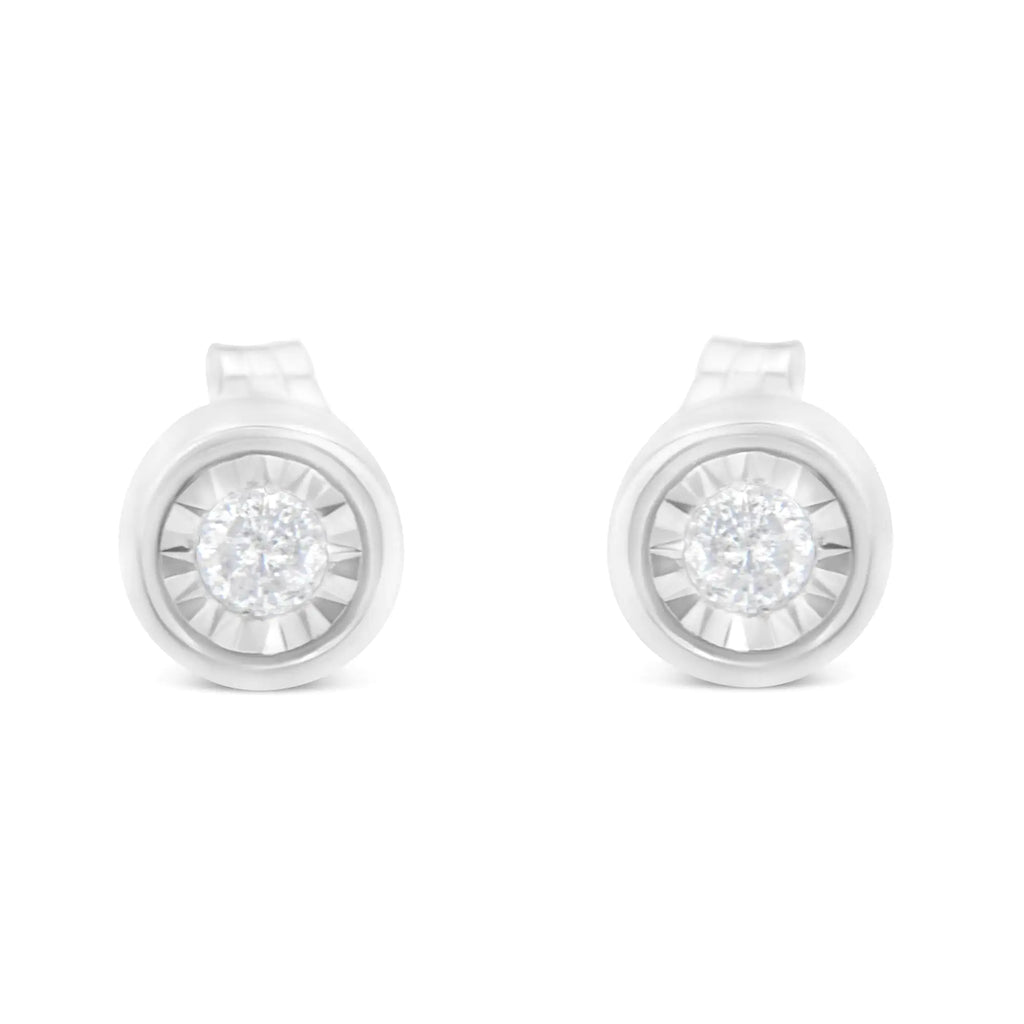 .925 Sterling Silver 1/5 Cttw Round Brilliant-Cut Near Colorless Diamond Miracle-Set Bezel Barrel Style Stud Earrings (I-J Color, I2-I3 Clarity)