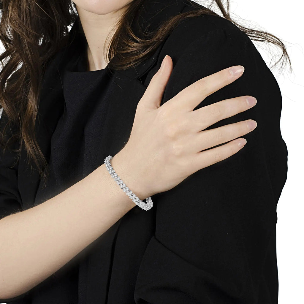 Pulsera de tenis con eslabones en forma de S y diamantes de 2,0 ct en plata de ley 925 (color IJ, claridad I3) - 7"