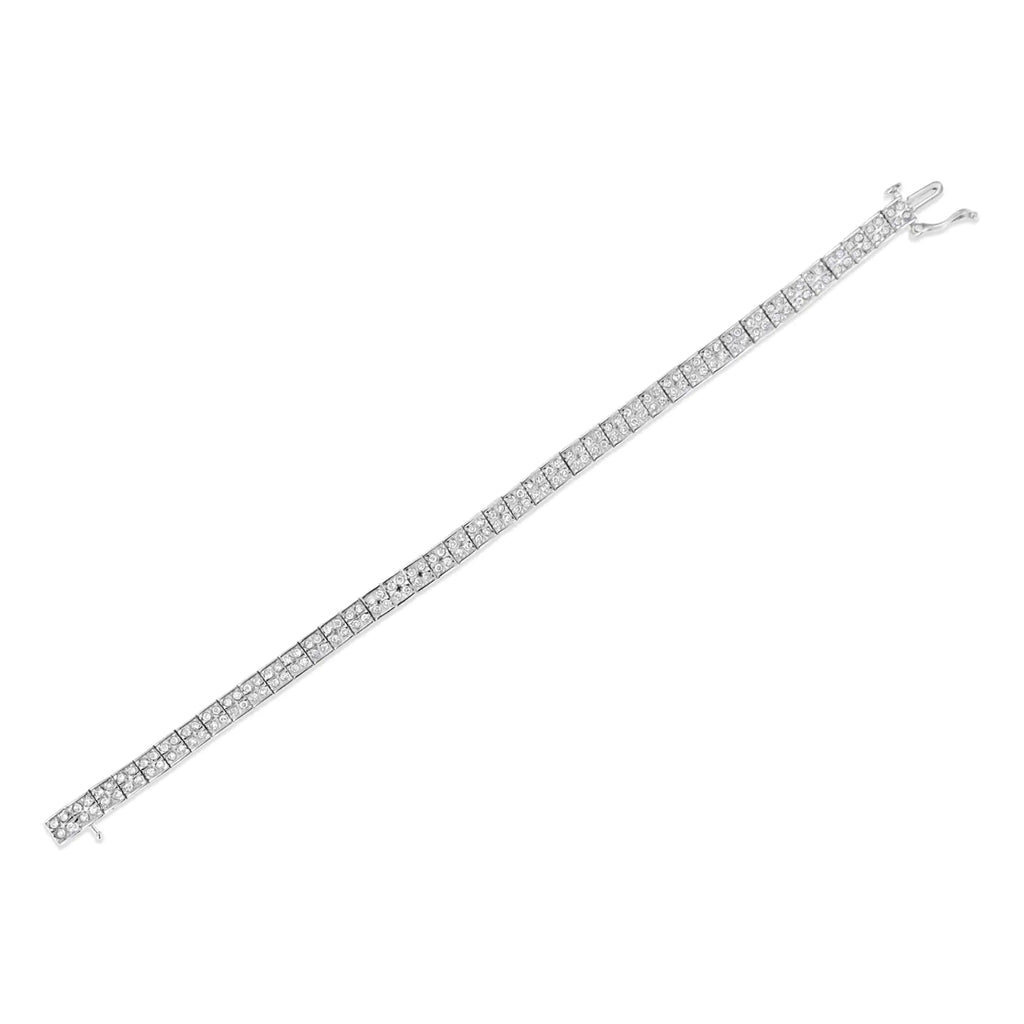 Pulsera de eslabones de caja con diamantes de talla redonda engastados en garras de 2 ct y 4 piedras en plata de ley 925 (color IJ, claridad I3) - 7,25"