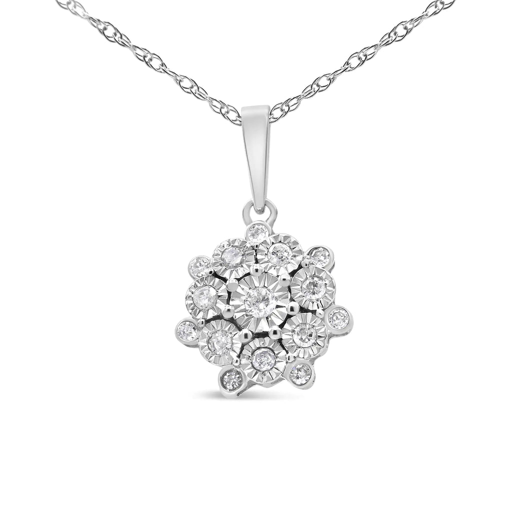 Collier avec pendentif en argent sterling 925 1/4 ct avec sertissage miracle de diamants et grappe florale de 45,7 cm pour femme (couleur IJ, clarté I1-I2)