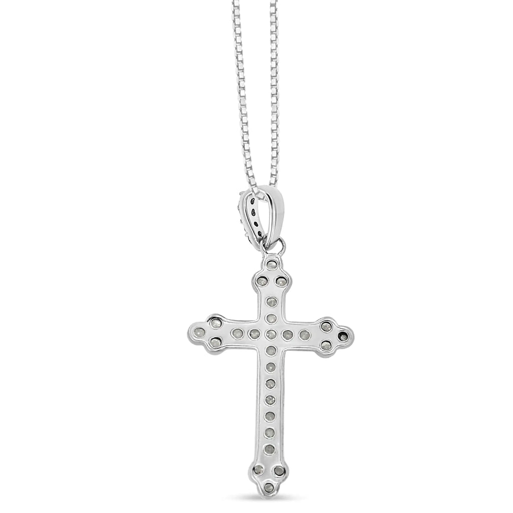 Collier pendentif croix diamant taille ronde en argent sterling 925 1/4 ct avec griffes de 18 po - (couleur IJ, qualité I3-Promo)