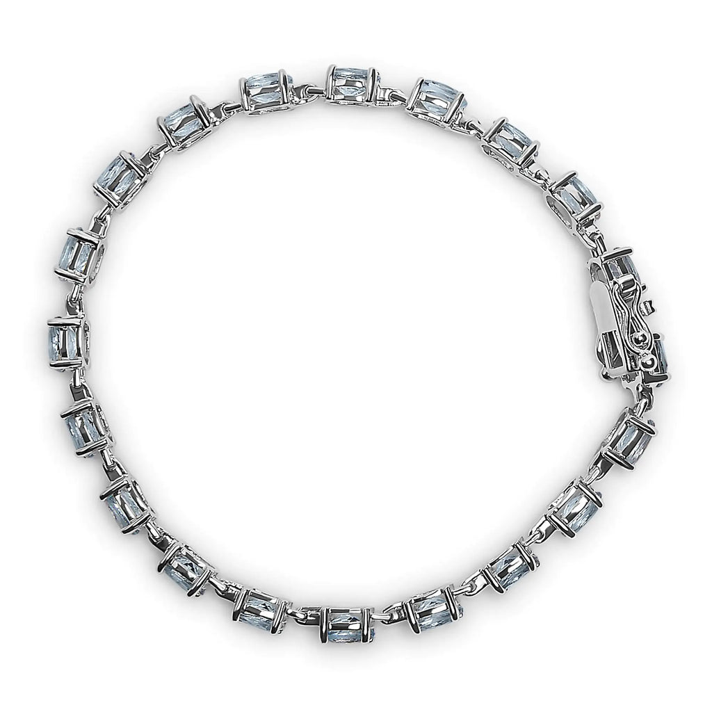 Pulsera de eslabones de topacio azul claro creado en forma ovalada de 11,0 quilates en plata de ley 925 (7 pulgadas)