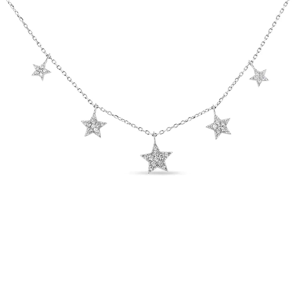Collier en argent sterling 925 avec diamants gradués de 1/3 ct et cinq étoiles de 18 po (clarté I1-I2, couleur HI)