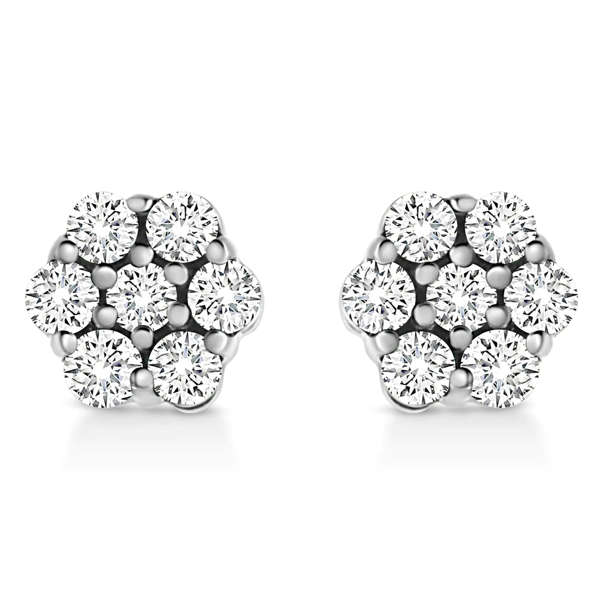 .925 Sterling Silver Lab Grown Brilliant Round Cut Diamond Floral Cluster Stud Earrings (G-H Color, VS2-SI1 Clarity)