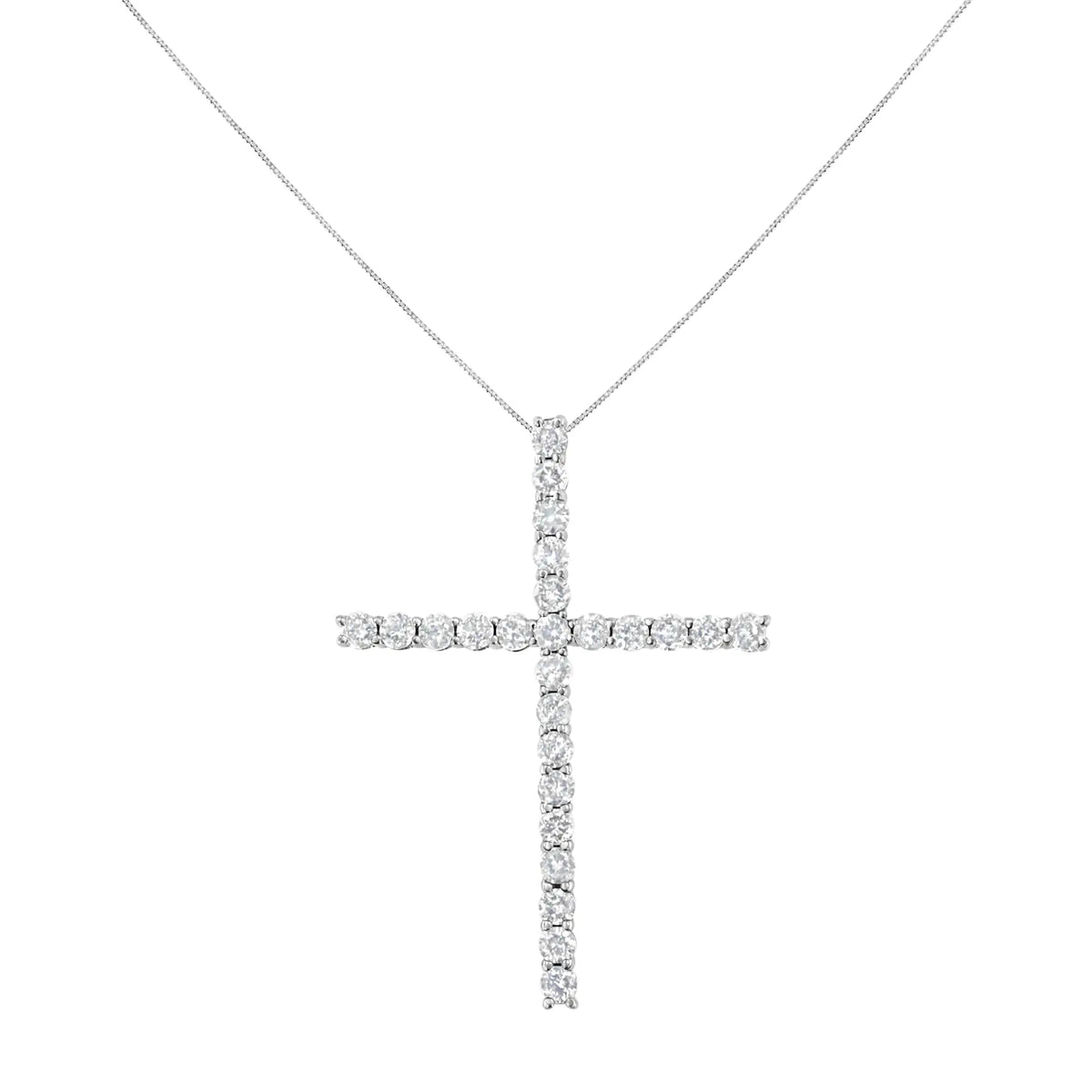 Colgante en forma de cruz con diamantes redondos de 2,0 ct y 1 1/4" de plata de ley 925 con cadena de eslabones (color IJ, claridad I1-I2) - 18"