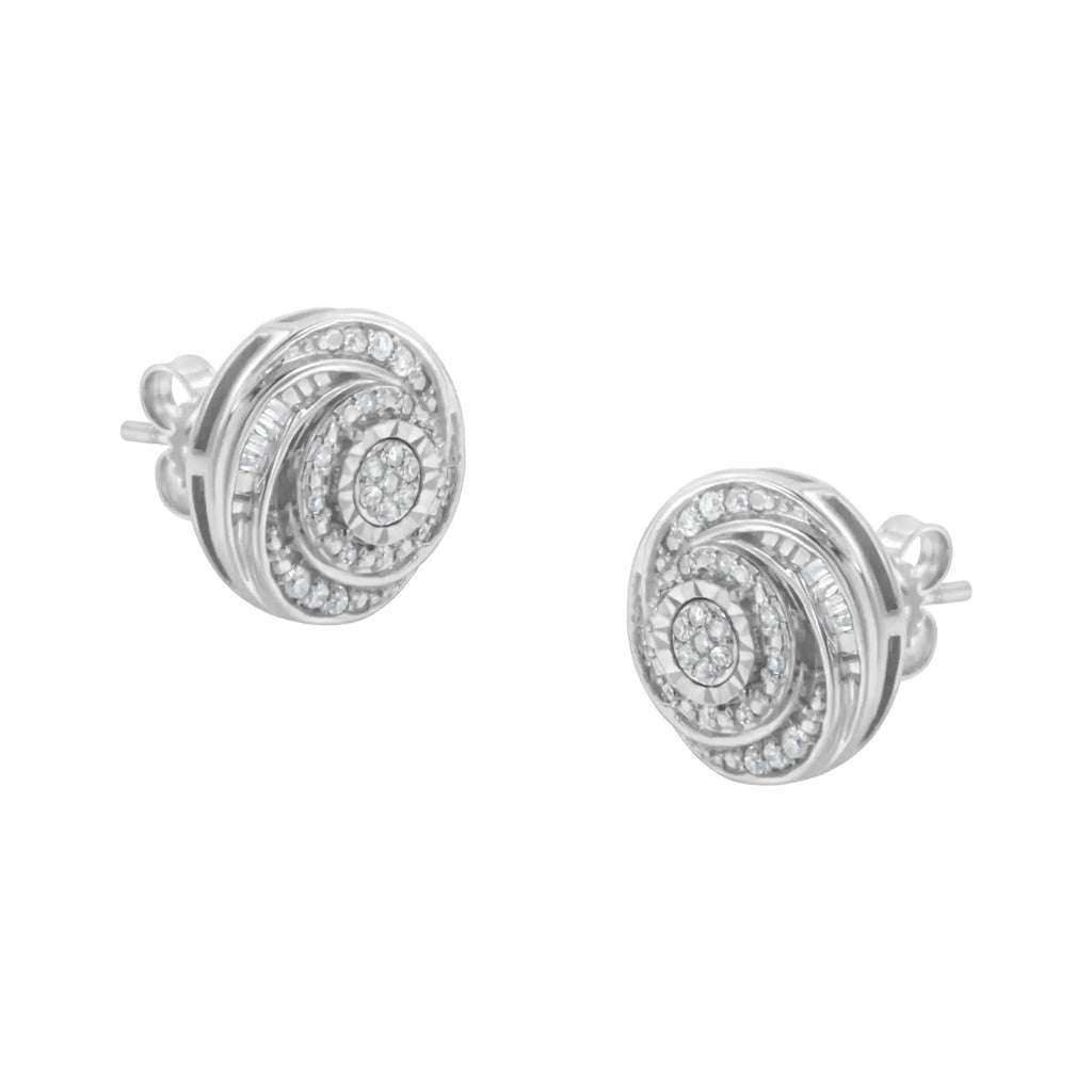 Aros con nudo de amor en espiral con diamantes redondos y baguette de 1/4 ct en plata esterlina 925 (color IJ, claridad I3)