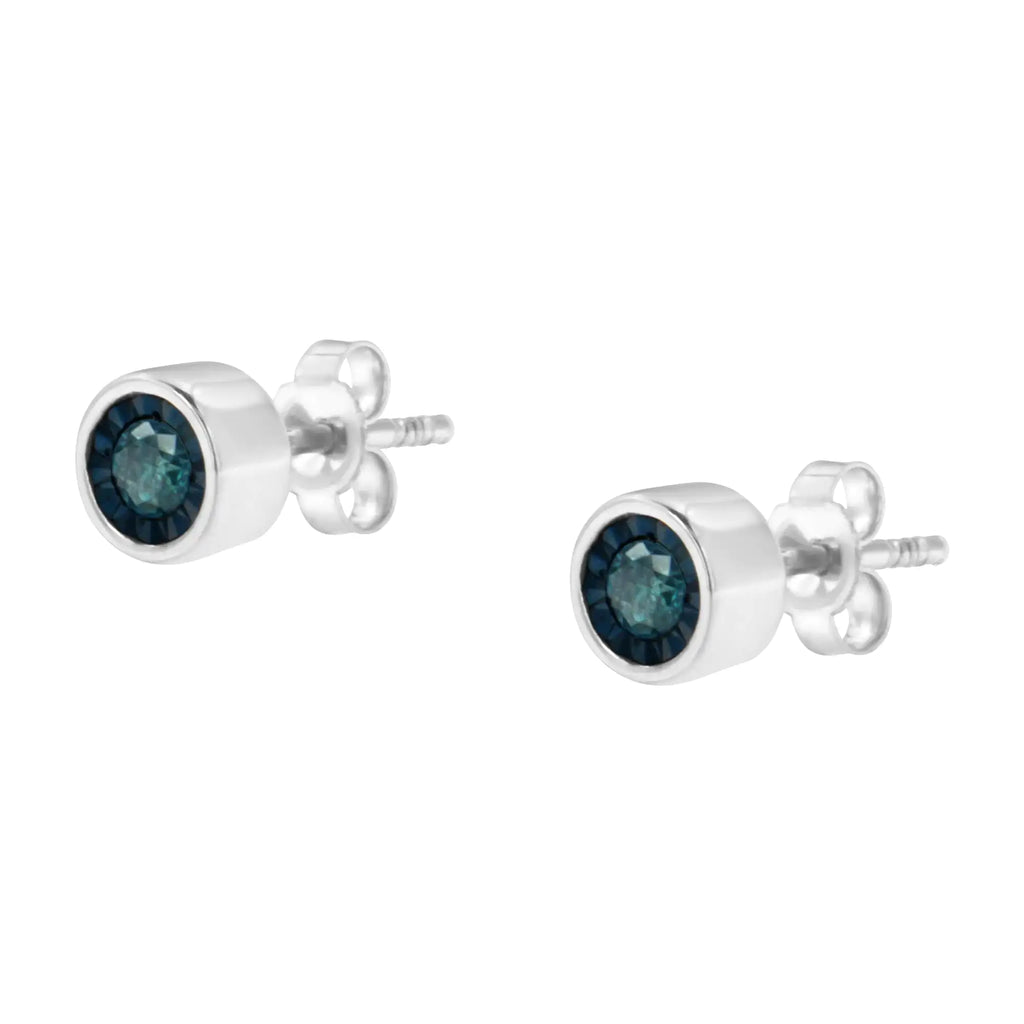 Aros con diamantes azules de talla brillante de 1/5 ct engastados en forma de milagro en plata de ley 925 (color elegante, claridad I2-I3)