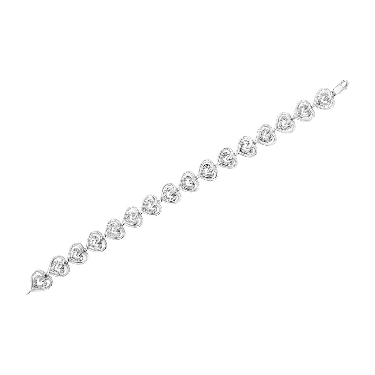 Pulsera de eslabones en forma de corazón con diamantes de talla redonda de 1/4 ct y doble diamante (color IJ, claridad I2-I3) en plata de ley 925 (7,25 pulgadas)