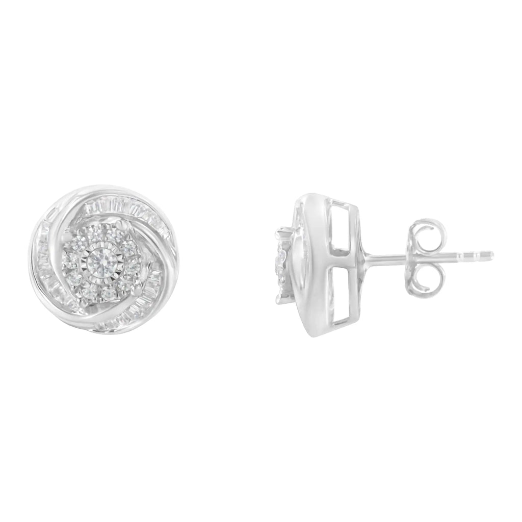 Aros con forma de nudo de amor con diamantes de talla baguette y redondos de 3/4 quilates en plata de ley 925 (color IJ, claridad I2-I3)