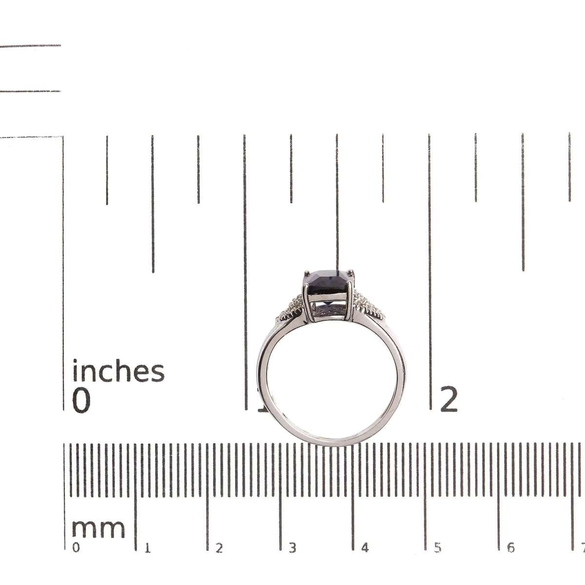Bague de fiançailles en argent sterling 925 avec saphir bleu taille coussin et diamant blanc de 9 x 7 mm (couleur IJ, pureté I3)