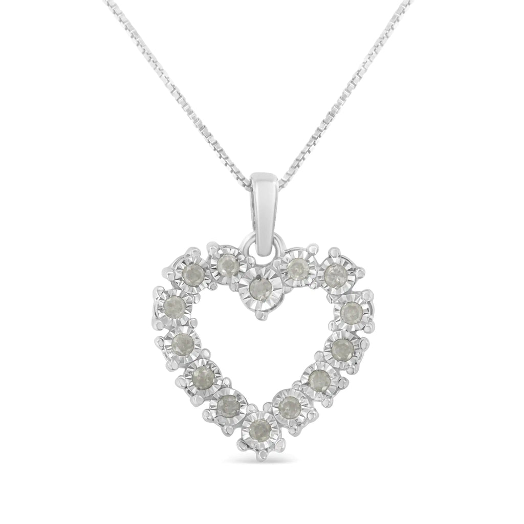Collar con colgante de corazón abierto de 18" con diamantes engastados milagrosamente y de 1/3 ct en plata esterlina 925 (color IJ, claridad I2-I3)