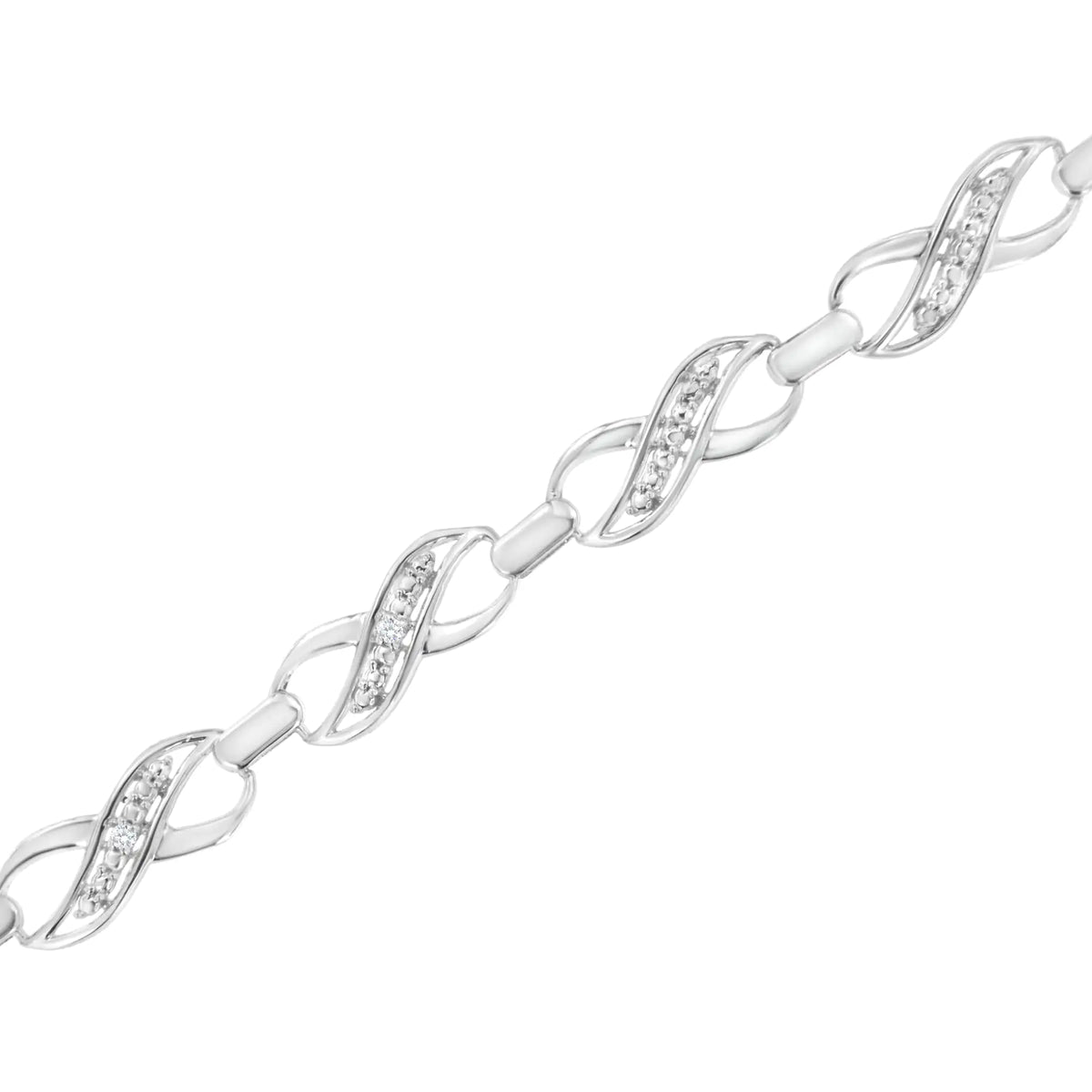 Pulsera de eslabones infinitos con detalles de diamantes engastados en garras en plata de ley 925 (color IJ, claridad I3) - 7,25"