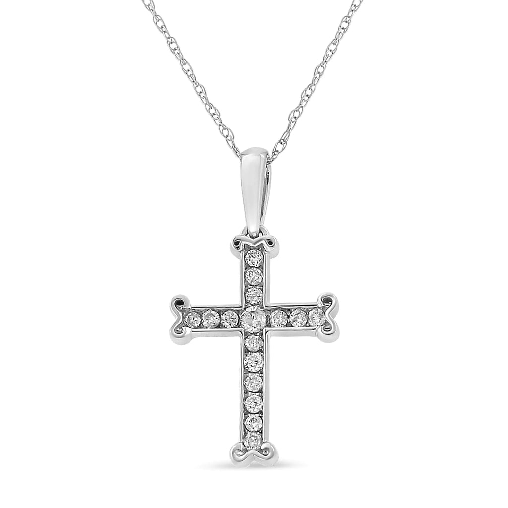 Collier pendentif croix en argent sterling 925 1/3 ct avec diamant taille ronde de 18 po et bélière (couleur JK, pureté I2-I3)