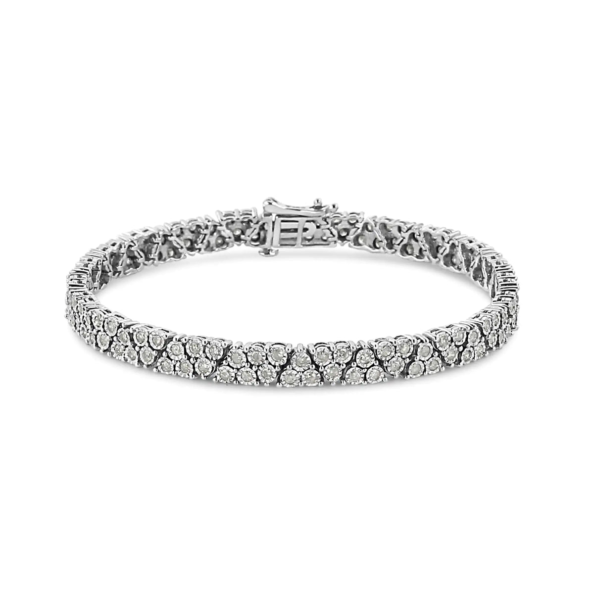 Pulsera de tenis de varias filas con trío de diamantes engastados en plata de ley .925 de 2,00 ct (color IJ, claridad I3) - 7,25"
