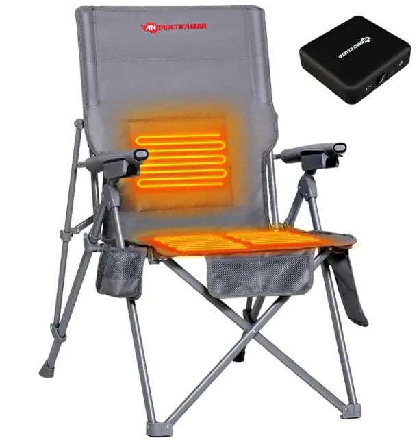Silla de camping con calefacción Antarctica Gear con batería de 12 V y 5 bolsillos