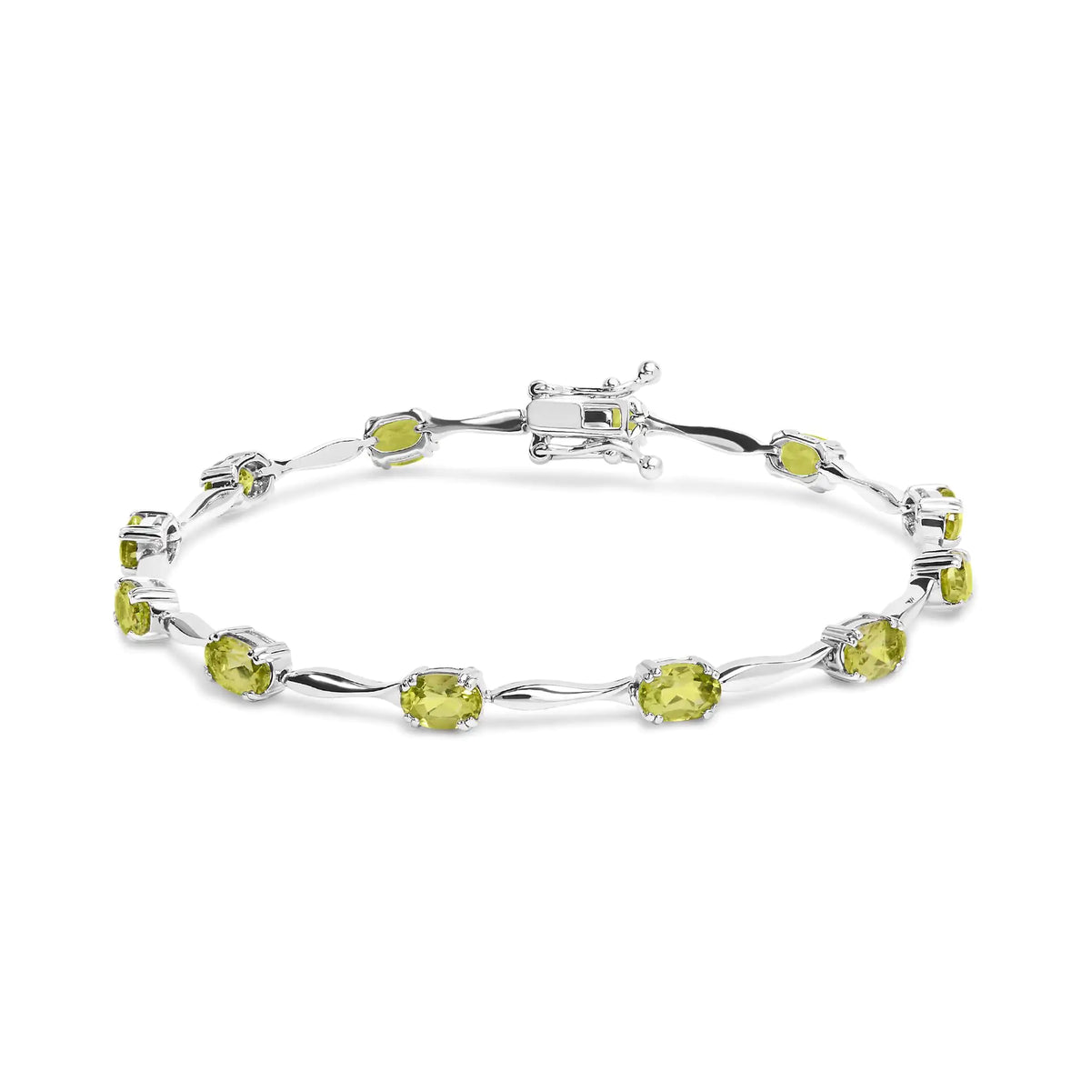 Pulsera de eslabones de peridoto verde creado en forma ovalada de 5 1/2 quilates en plata esterlina 925 (7 pulgadas)