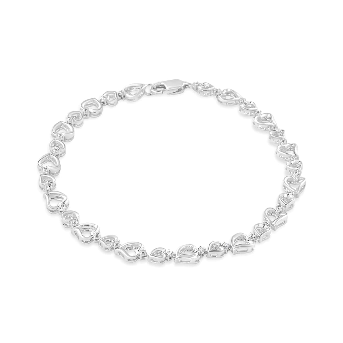 Pulsera de eslabones en forma de corazón alternados con detalles de diamantes engastados en garras en plata de ley 925 (color IJ, claridad I3) - 7,25"