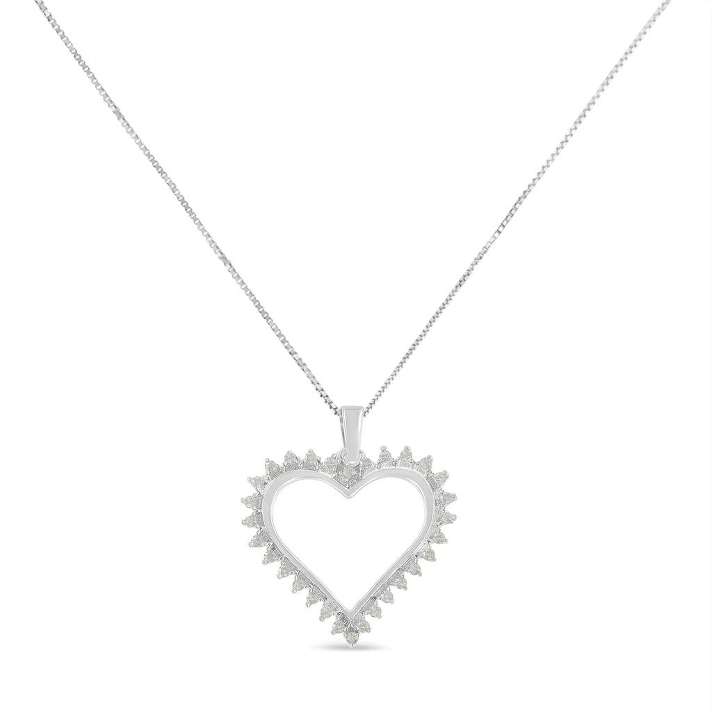 Collier pendentif en argent sterling 925 1/4 ct avec diamant à 3 griffes et cœur ouvert de 18 po (couleur IJ, clarté I3)