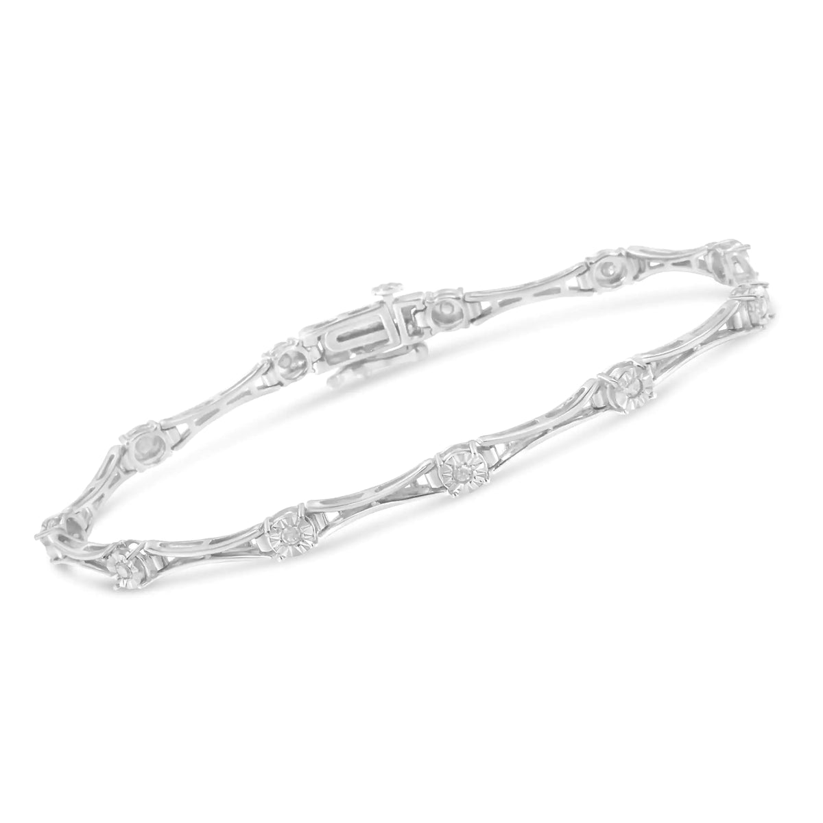 Pulsera de tenis de eslabones estilo barra acampanada de 7" con diamantes engastados milagros de 1/4 ct en plata esterlina 925 (color IJ, claridad I3)