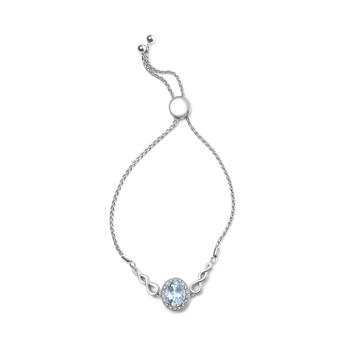 Pulsera bolo ajustable de 10 a 25 cm con topacio azul ovalado y detalles de diamantes de 10 x 8 mm en plata de ley 925 (color HI, claridad SI1 a SI2)