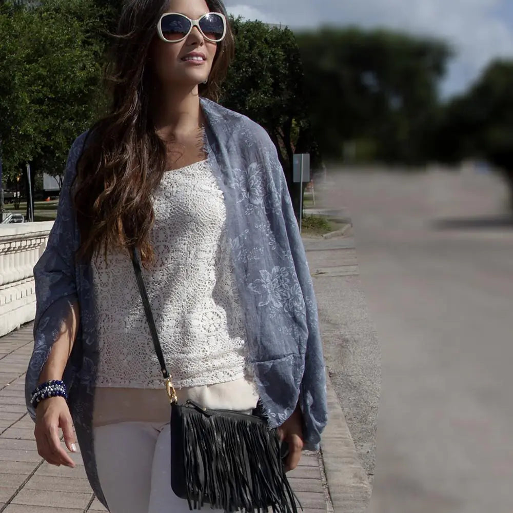 Bolso de mano de piel con flecos Willow - Negro medianoche