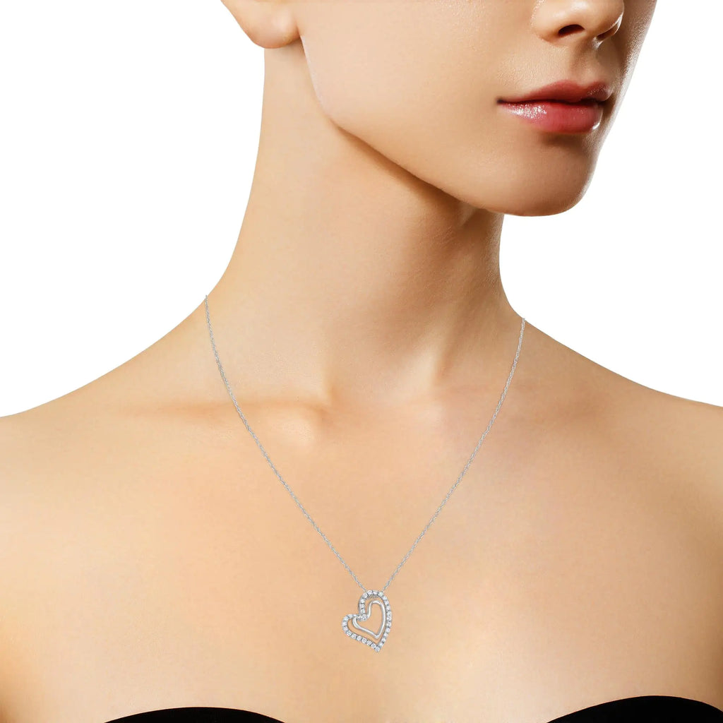 .925 Sterling Silver 1/2 cttw Lab Grown Diamond Double Heart Pendant Necklace (F-G Color, VS2-SI1 Clarity)