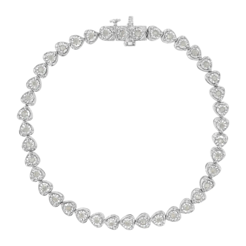 Pulsera de tenis de 7" con eslabones en forma de corazón y diamantes engastados en plata de ley 925 de 1,0 ct (color IJ, claridad I2-I3)