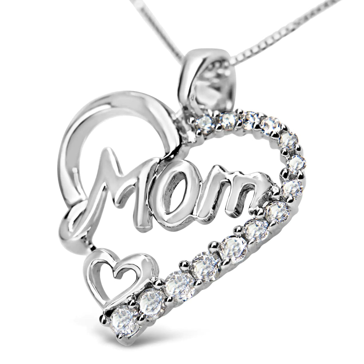 Collar con colgante en forma de corazón de 18 in con diamantes redondos de 1/4 ct y la palabra "Mamá" en plata de ley 925 (color IJ, claridad I3)