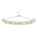 Pulsera de plata de ley 925 con engaste milagroso de barra cónica y diamantes de talla redonda de 1/4 ct en forma de X (color IJ, claridad I3) - Oro amarillo y plata de dos tonos