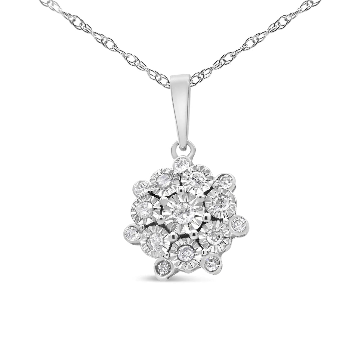 Collar con colgante de 18" en racimo floral de diamantes engastados en plata de ley 925 de 1/4 ct para mujer (color IJ, claridad I1-I2)