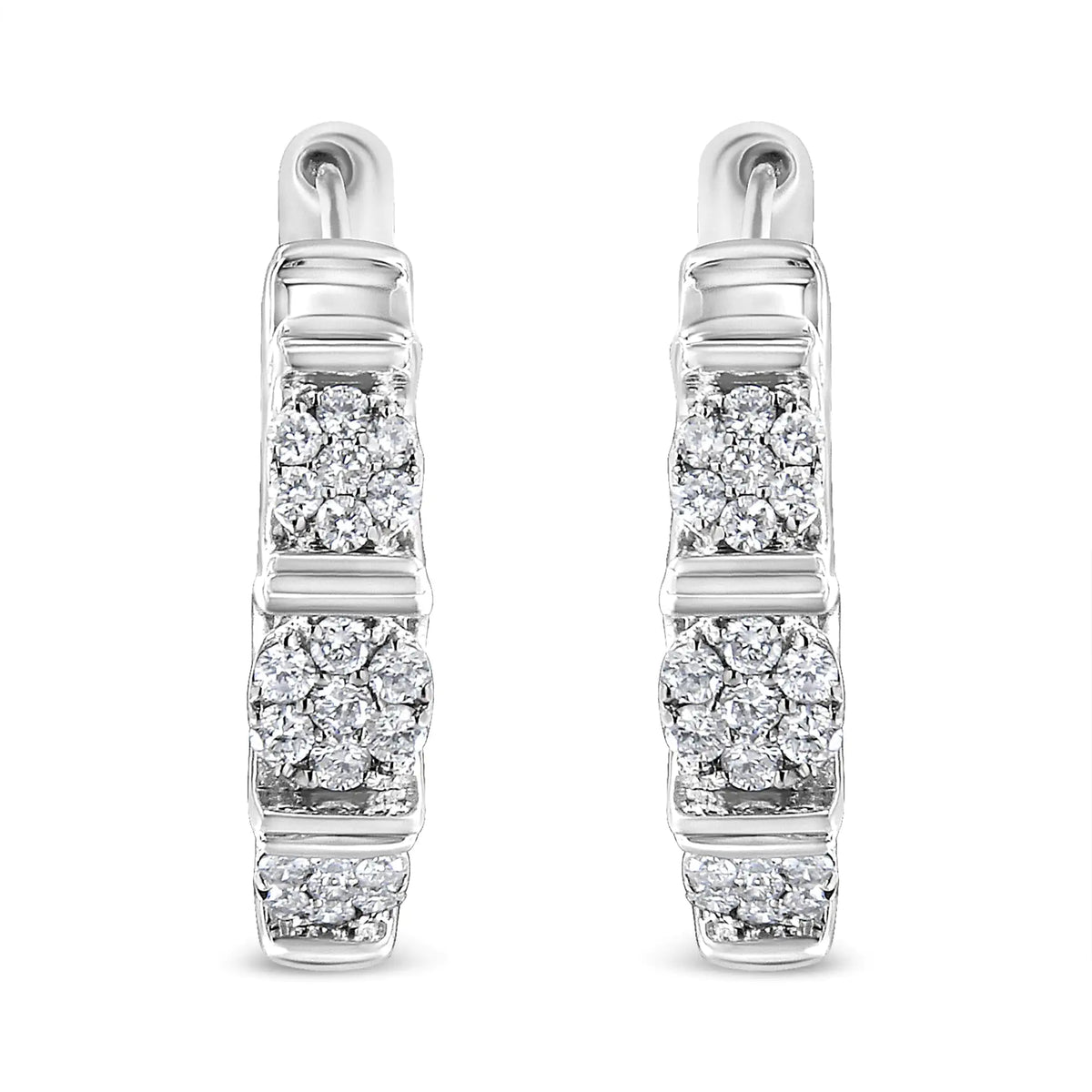 .925 Sterling Silver 1/2 cttw Round-Cut Diamond Floral Cluster Hoop Earring (I-J Color, I2-I3 Clarity)