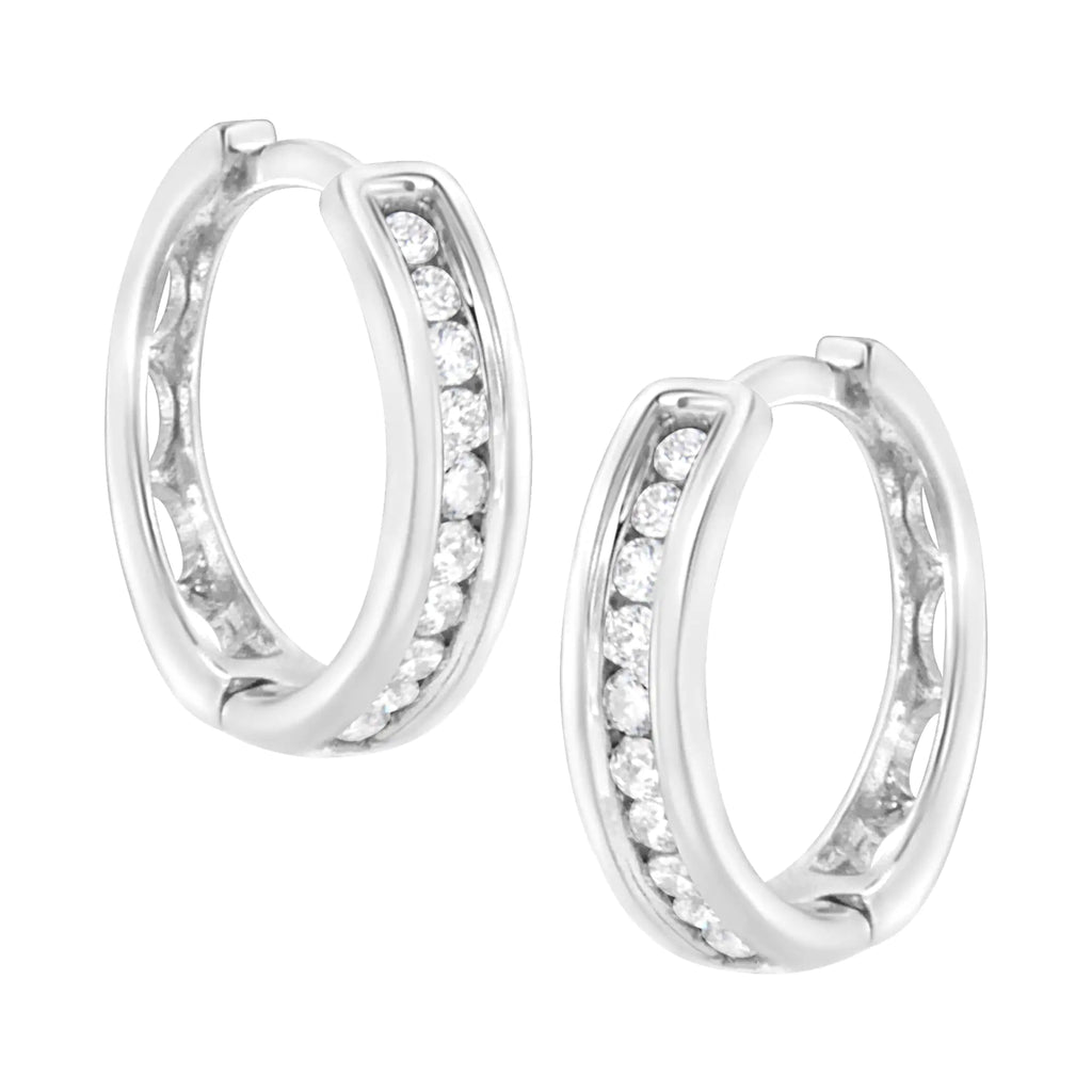 Aros tipo aro con diamantes cultivados en laboratorio de 1/4 ct en plata esterlina 925 (color FG, claridad VS2-SI1)