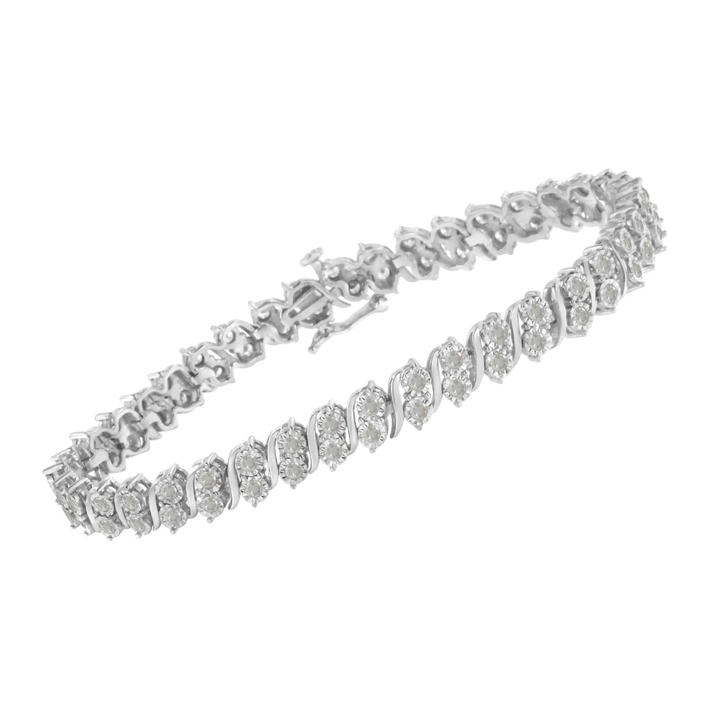 Pulsera de tenis con eslabones en forma de S y diamantes de 2,0 ct en plata de ley 925 (color IJ, claridad I3) - 7"